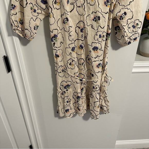 APIECE APART Cream Abstract Floral Cotton Mini Dress Medium - Picture 10 of 11